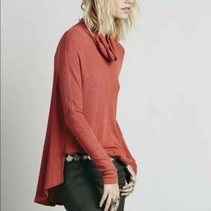 We The Free Free People Kristina Red Drippy Thermal Waffle Knit Sweater